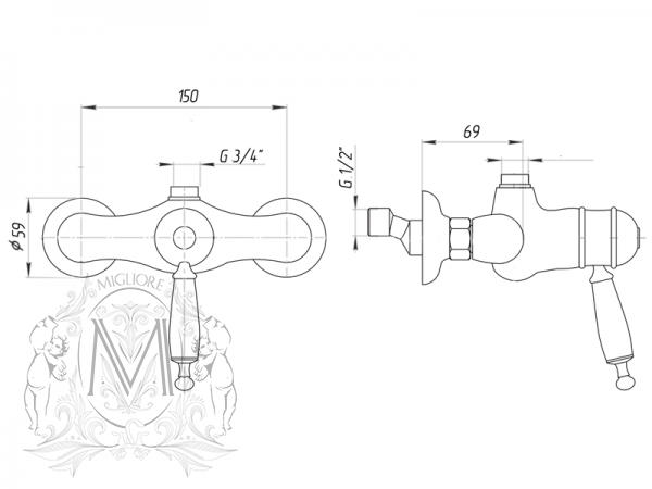 Смеситель MIGLIORE Oxford ML.OXF-6337.RA с термостатом для душевой колонны, медь ML.OXF-6337.bi.ra - Вид №3