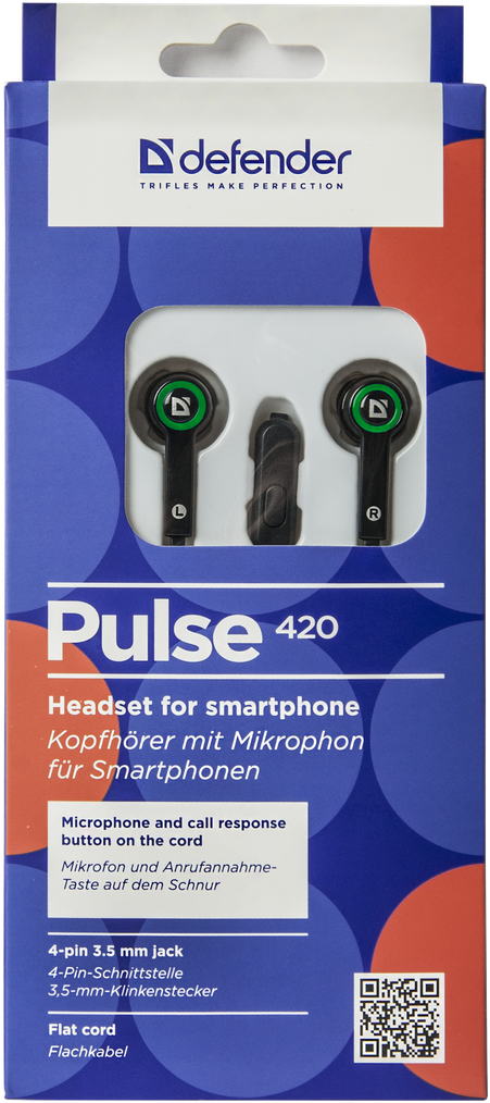 63422 гарнитура для смартфонов pulse 420 черный + зеленый, вставки Defender Santreyd  - Вид №4