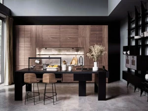 Cesar Кухня из стали и дерева с островом Intarsio