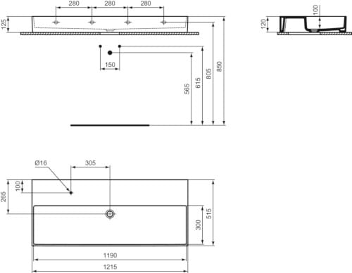 Прямоугольный умывальник Diamatec® Ideal Standard Solos ARCH-00133305 - Вид №3