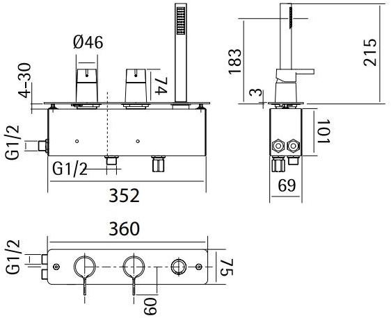 Quadrodesign Смеситель для ванны с ручным душем Volcano sun-id-1371611 - Вид №1