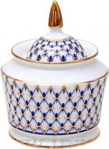 10612652 Императорский фарфоровый завод Сахарница ИФЗ "Кобальтовая сетка", ф.Юлия Фарфор костяной