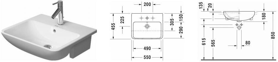037855 Подвесная раковина настенная овальная Duravit Me белая - Вид №1