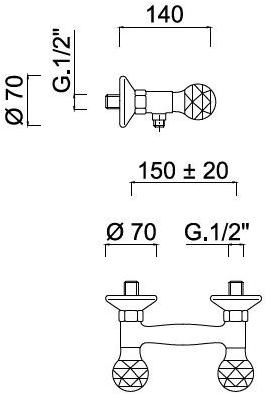 Rubinetteria Giulini Смеситель для душа на 2 отверстия Odessa crystal F3907/s - Вид №1