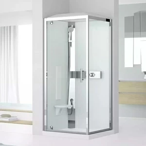 Novellini. Душевая кабина 90x90 GF90 STANDARD с низким душевым поддоном, серебристым профилем и крышей GLAX 3