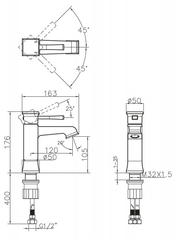 Смеситель на раковину MILLE MIL-LVM-CRM BELBAGNO  - Вид №1