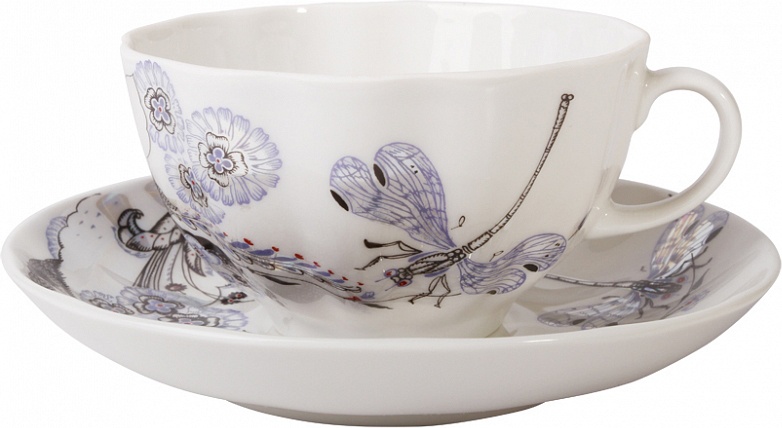 1047366 Императорский фарфоровый завод Чашка с блюдцем "Шепот стрекозы" "Тюльпан" Твёрдый фарфор 