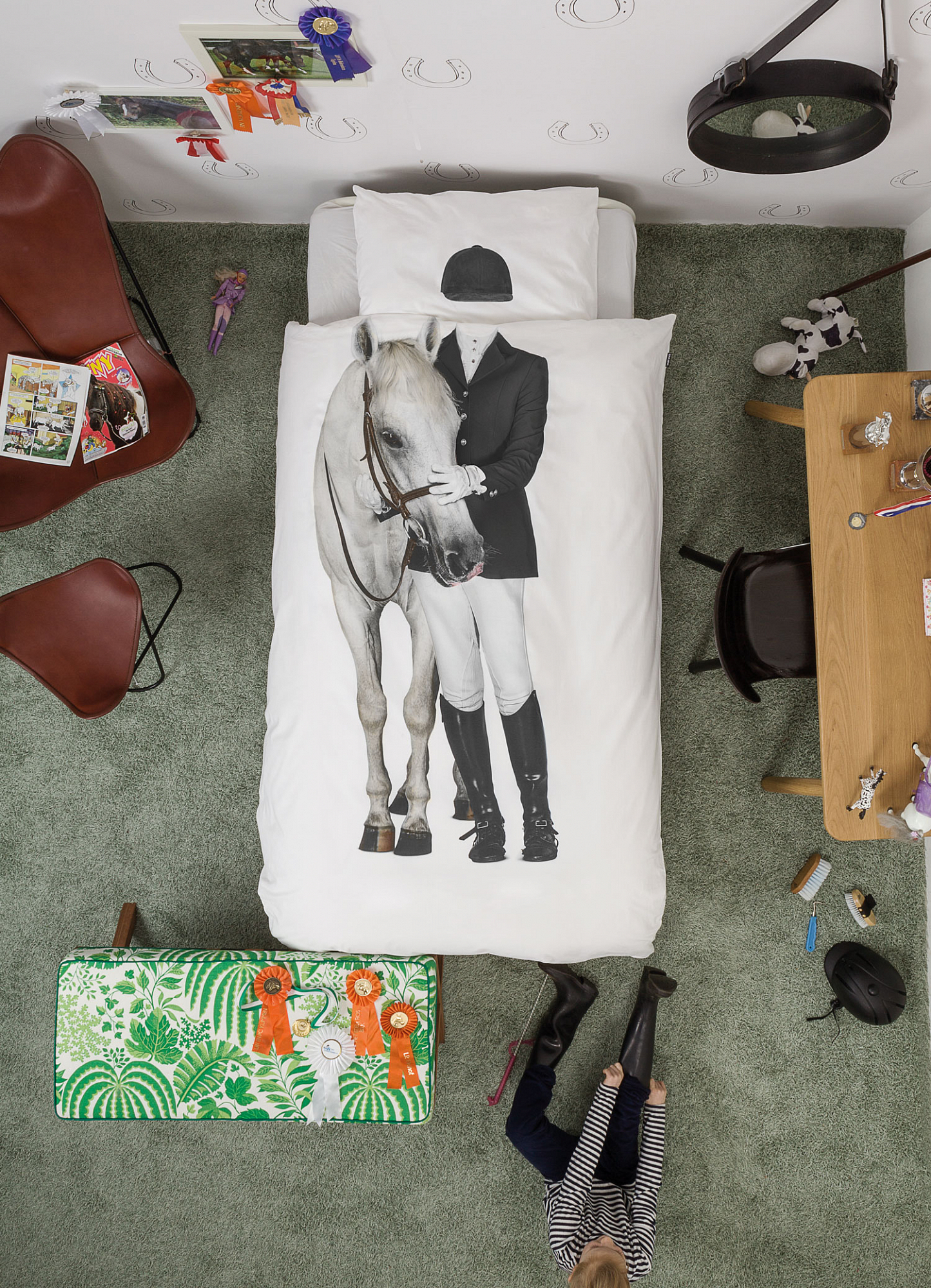 Детское постельное белье односпальное "Жокей" 150х200 см SNURK  335423 Белый;черный;серый  - Вид №1