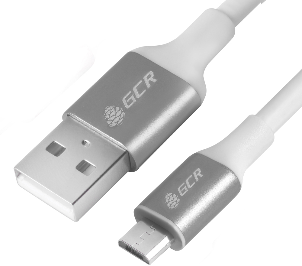 GCR-51711 кабель 1.0m usb 2.0, am/microb 5pin, белый, алюминиевый корпус серебро, белый пвх, 28/28 awg, Greenconnect Santreyd 