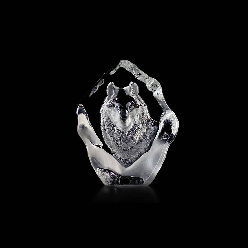33547 Скульптура из прозрачного хрусталя "Волк", 120/150 мм. Maleras 