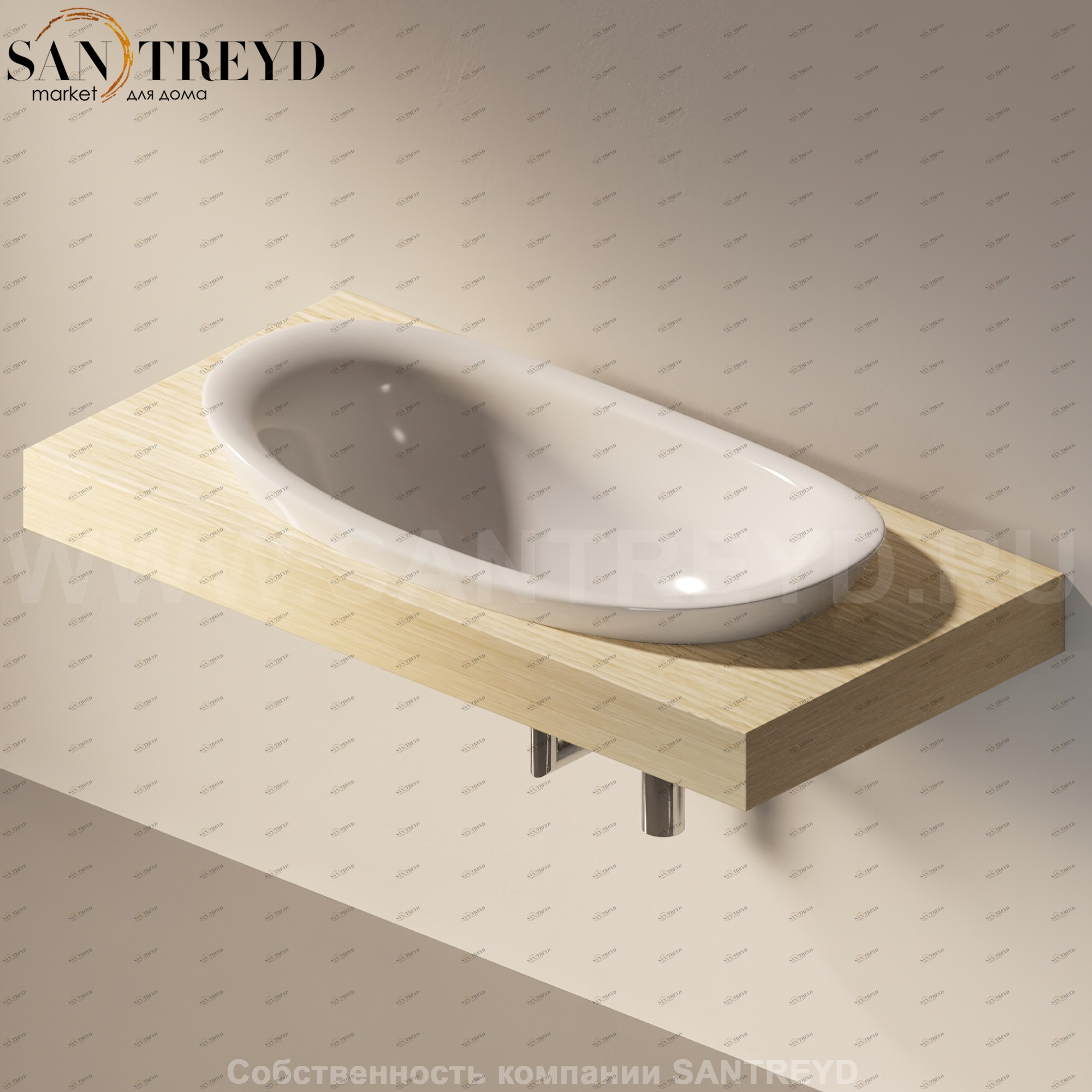 Flaminia IO e SI Столешница с отверстием под раковину светлый дуб IO90M1.WL Ceramica Flaminia IO90M1WL