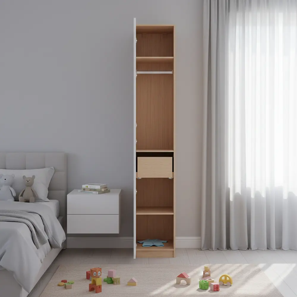 Шкаф распашной Реймс белый с  3 полками, штангой и ящиком 40х232,2х54,5 ЛДСП каркас дуб комано Santreyd Лион STLM-2037483 - Вид №1