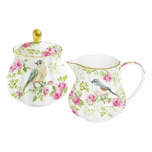 Молочник фарфоровый с сахарницей бело-розовый "Птицы в саду" EASY LIFE ПТИЦЫ В САДУ 00-3947010 Белый;розовый