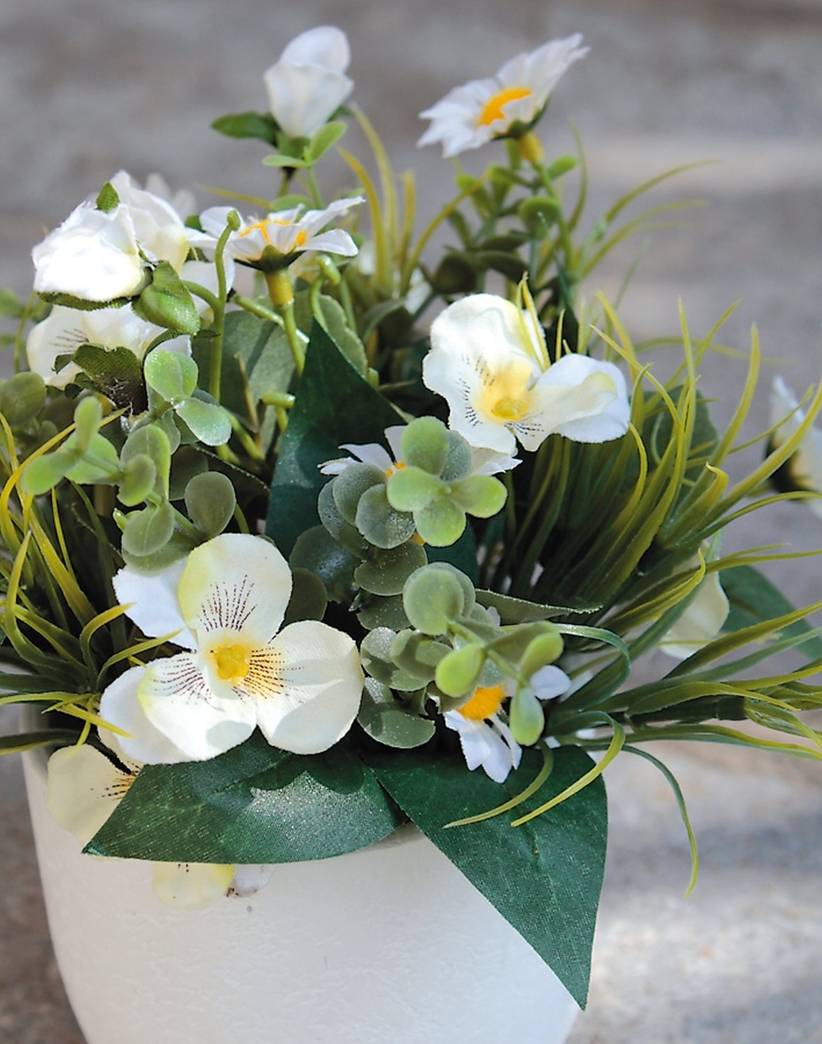 3846 708 a3 Букет цветов из шелка, в горшке, 21 см, бело-зеленый H-andreas  - Вид №1