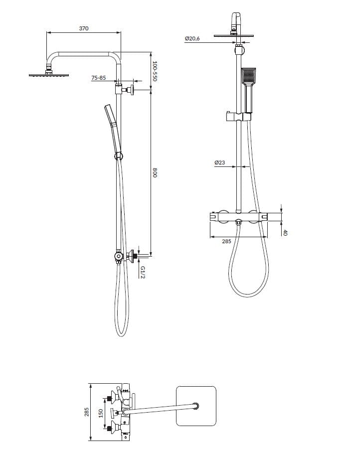 Термостатическая душевая колонна с душем и ручным душем OMNIRES Парма ARCH-00103983 - Вид №1
