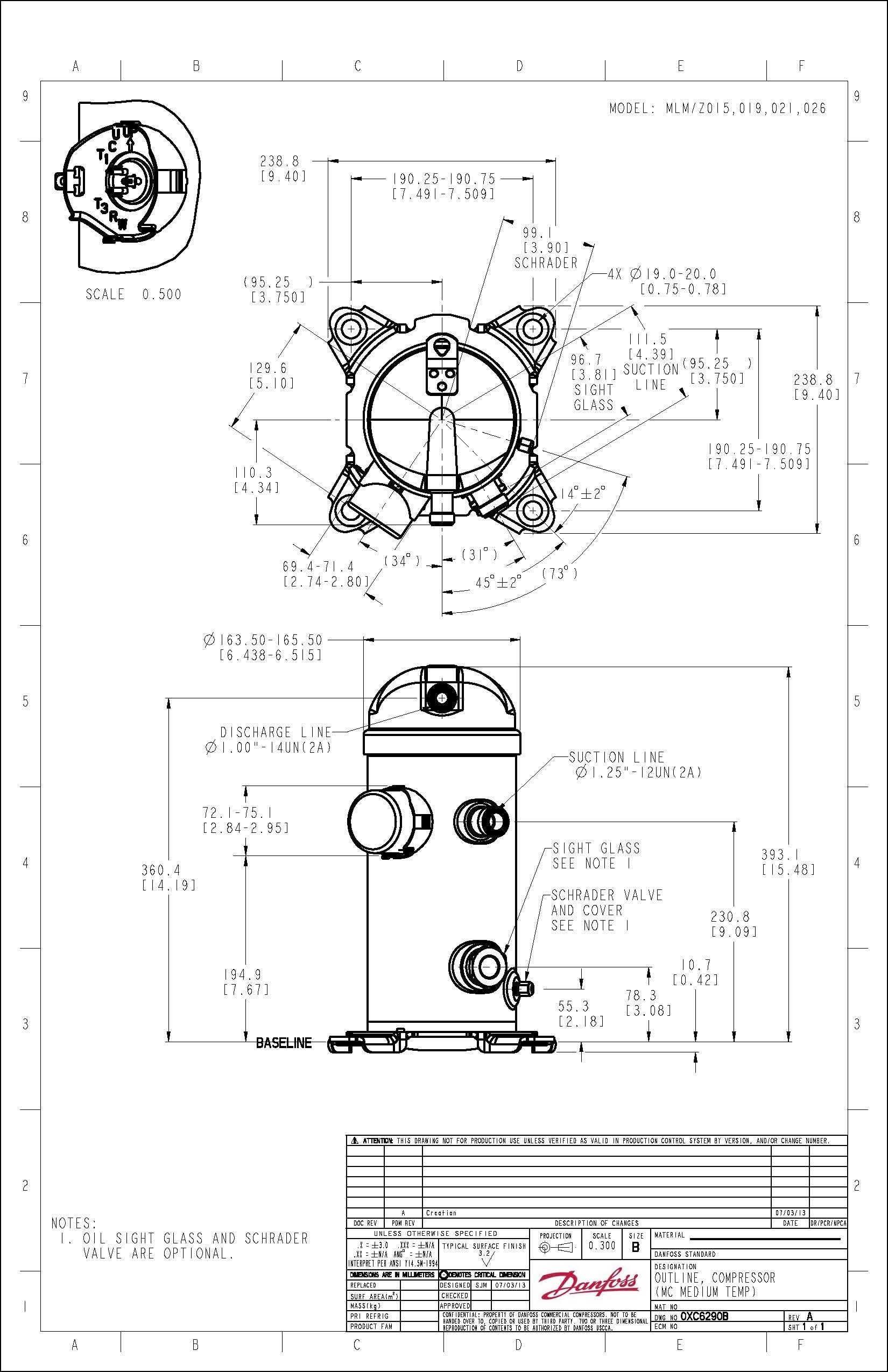 Danfoss MLZ — герметичные спиральные компрессоры MLZ076T4LC9A Компрессор спиральный 121L8655  - Вид №12