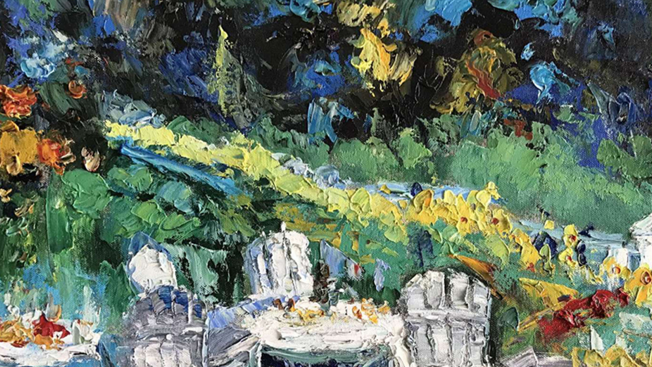 Картина на холсте 100х100 см "Отдых на природе" EVENHOME КАРТИНЫ МАСЛОМ 129905 Голубой;зеленый;разноцветный  - Вид №1