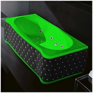 Ванна Gruppo treesse New Classic Young ATC-V674Q-SX-KCS-ZE зелёная с гидромассажем аэромассажем и дезинфекцией прямоугольная левая чёрная кожа кристаллы сваровски