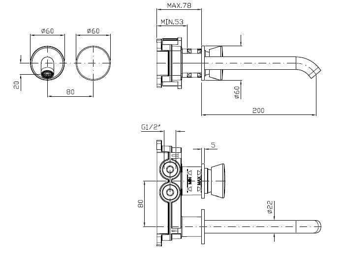 Настенный смеситель для раковины из нержавеющей стали с одной ручкой Zucchetti Sablier ARCH-00090680 - Вид №2
