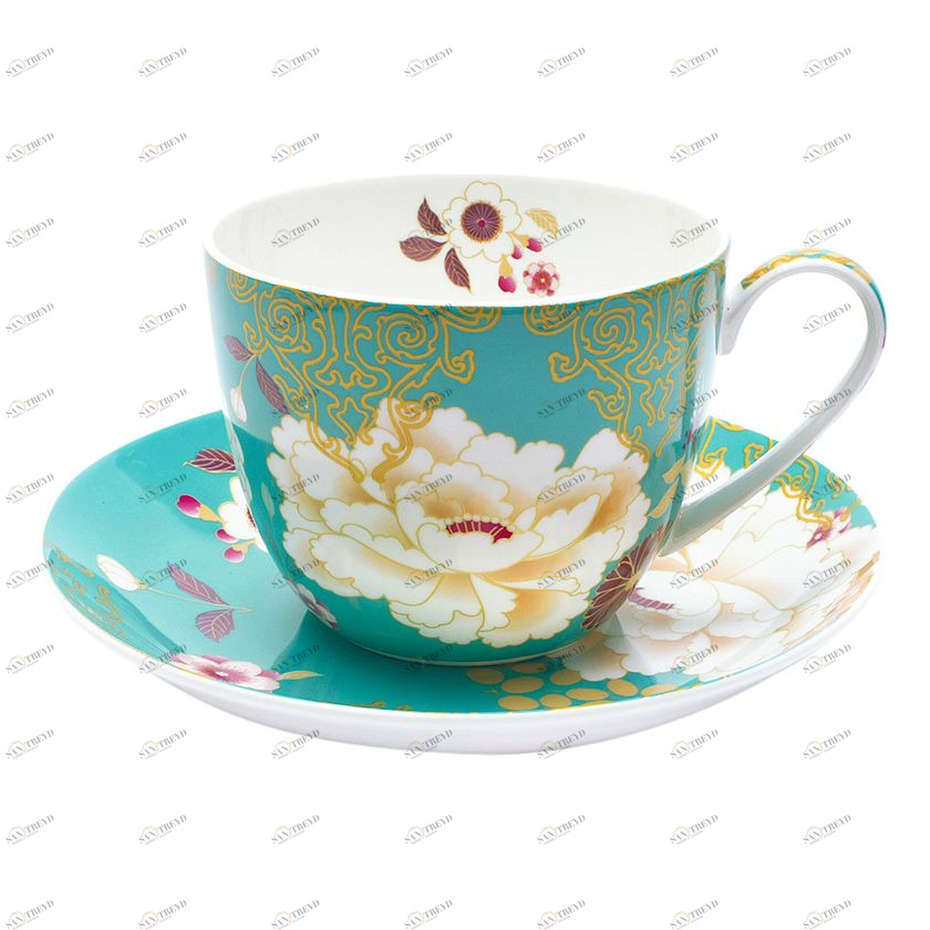 Чашка фарфоровая с блюдцем бирюзовая в подарочной упаковке "Кимоно" MAXWELL & WILLIAMS КИМОНО 00-3946842 Зеленый 