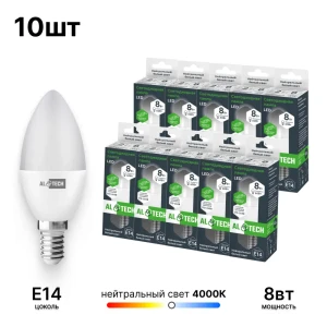 91856893 Набор ламп светодиодных Altech 07116 E14 170-265 В 8 Вт свеча матовая 720 Лм 10 шт STLM-1520895