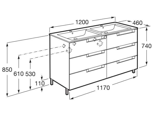 Деревянный двойной напольный умывальник Roca Aleyda ARCH-00131114 - Вид №5