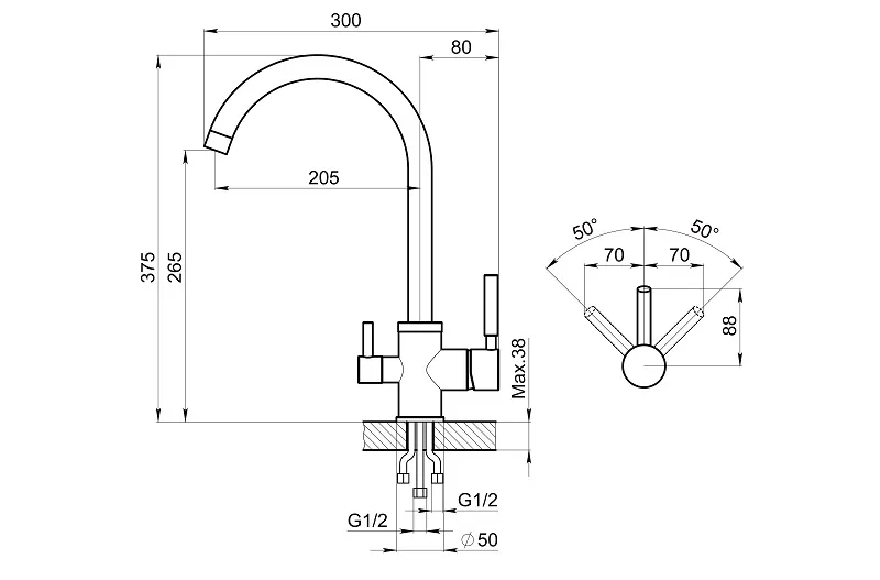 2168, БАЗАЛЬТ, СМЕСИТЕЛЬ КУХОННЫЙ GRANULA 2168-ST75 - Вид №2