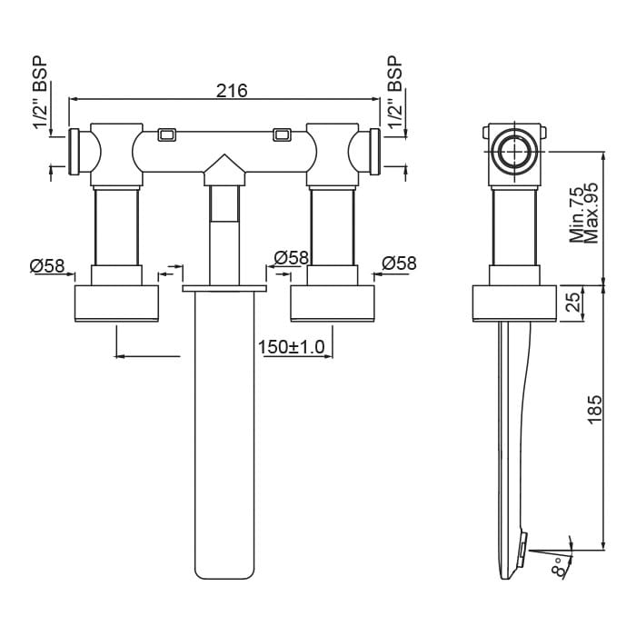 Настенный смеситель для раковины с 3 отверстиями JAQUAR Laguna ARCH-00004597 - Вид №5