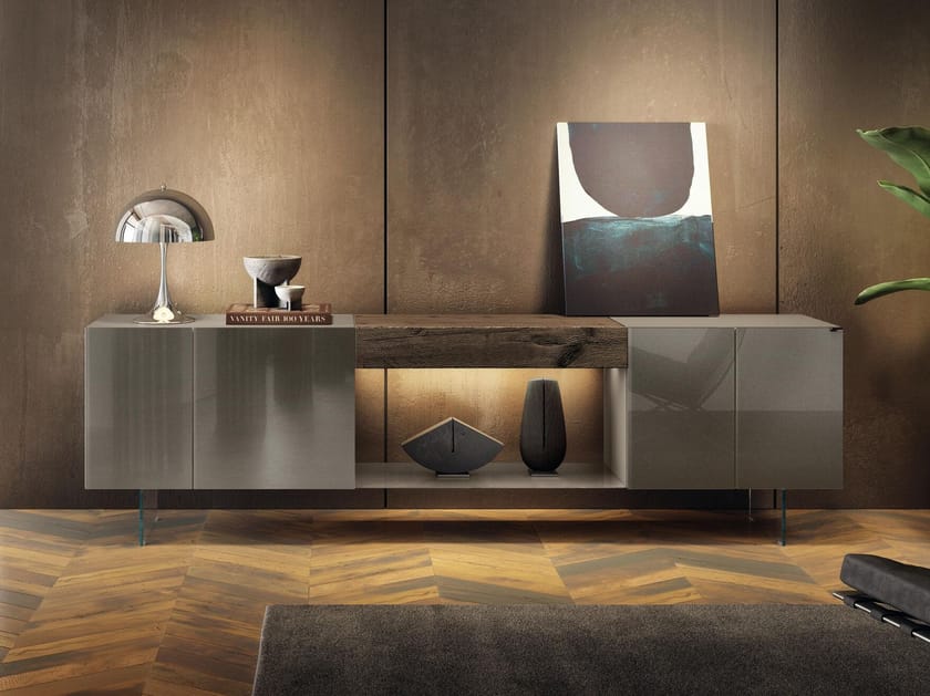 Шкаф из дерева и стекла с распашными дверями Lago 36e8 ARCH-00062543