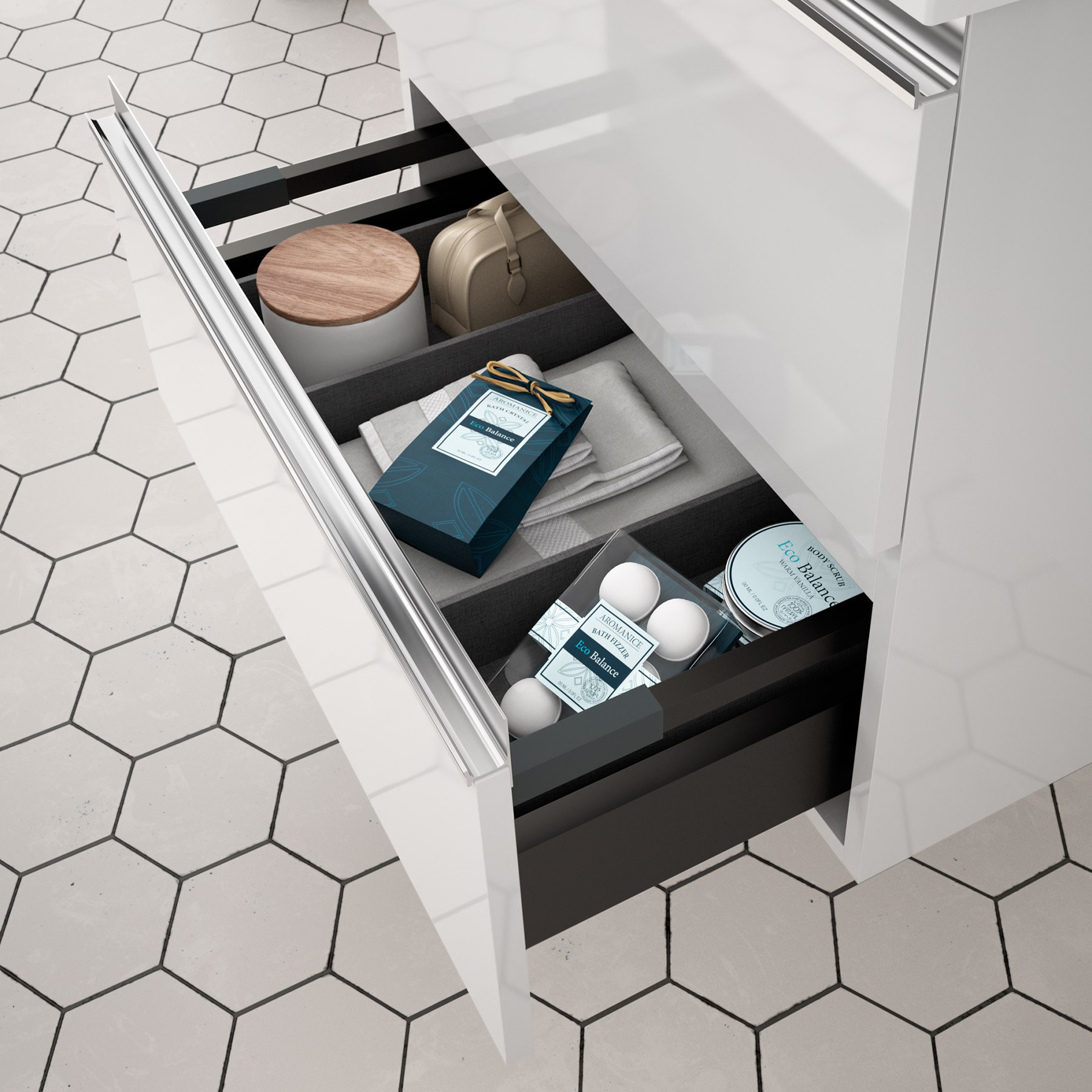 22634 SALGAR Мебель для умывальника SPIRIT 800 2 металлических ящика GLOSS WHITE 797 x 540 x 450 мм Глянцевый белый - Вид №3