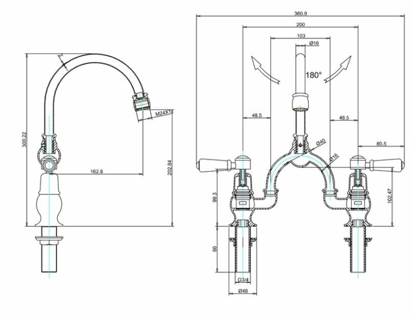 Напольный смеситель для раковины Burlington KENSINGTON ARCH-00092549 - Вид №4