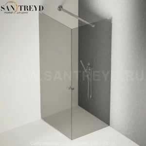 Душевое ограждение FLAT D подрезаемое, стеклянная с дверью дымчатая перегородка с держателем и встроенным душем с белым поддоном. Размеры: глубина от 70 до 100 см, длина от 70 до 140 см