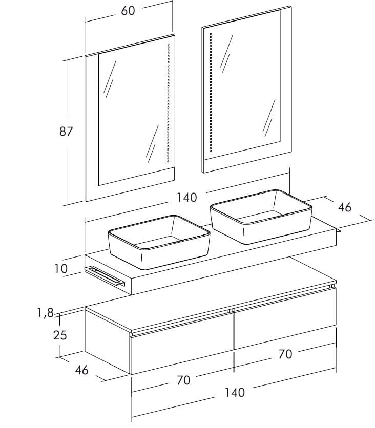 Двойной секционный умывальник LEGNOBAGNO Urban секционная ARCH-00141064 - Вид №3
