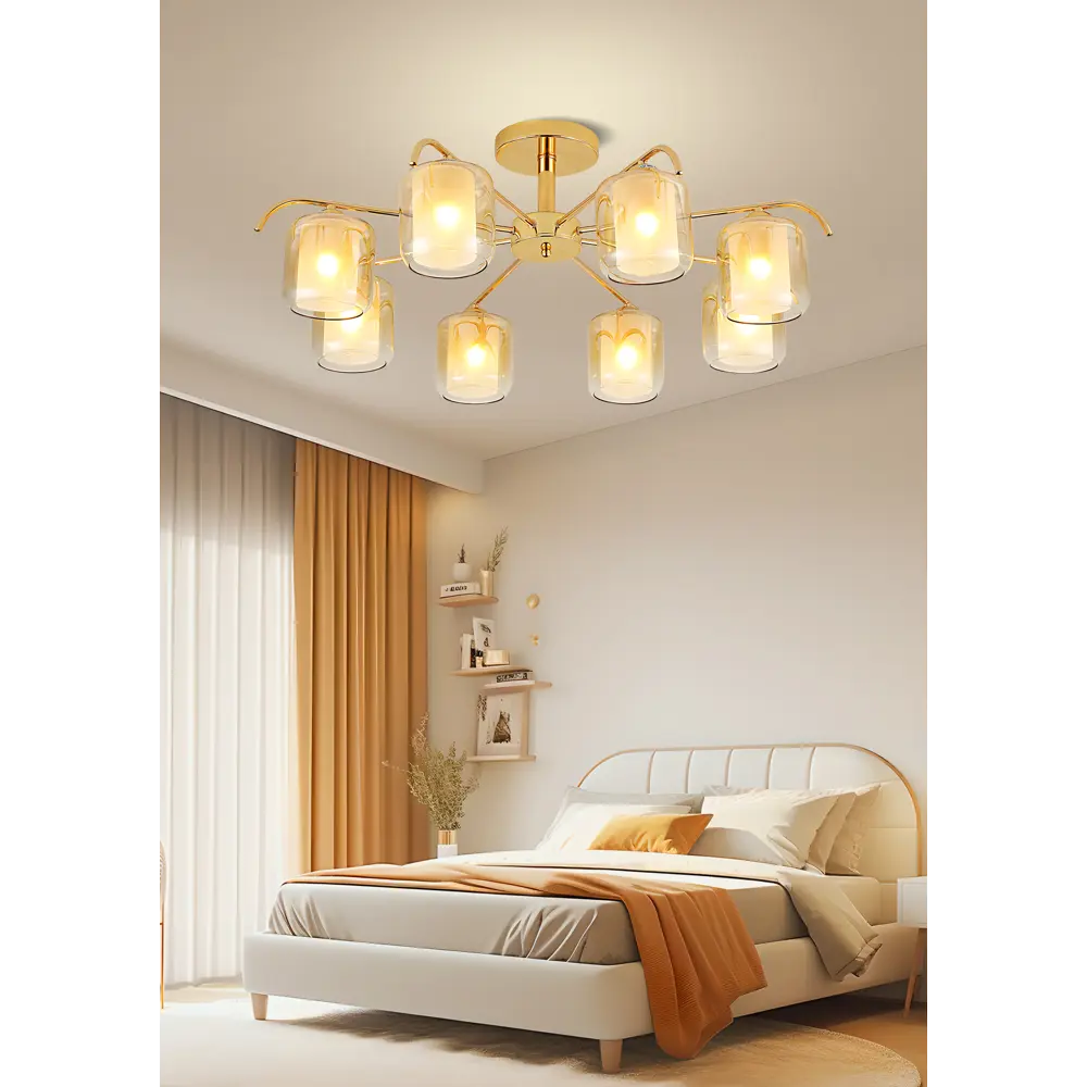 Люстра SCHAFFNER Astra 4420 - золотистая неоклассика с 8 стеклянными плафонами 89426418 STLM-1566621 - Вид №11