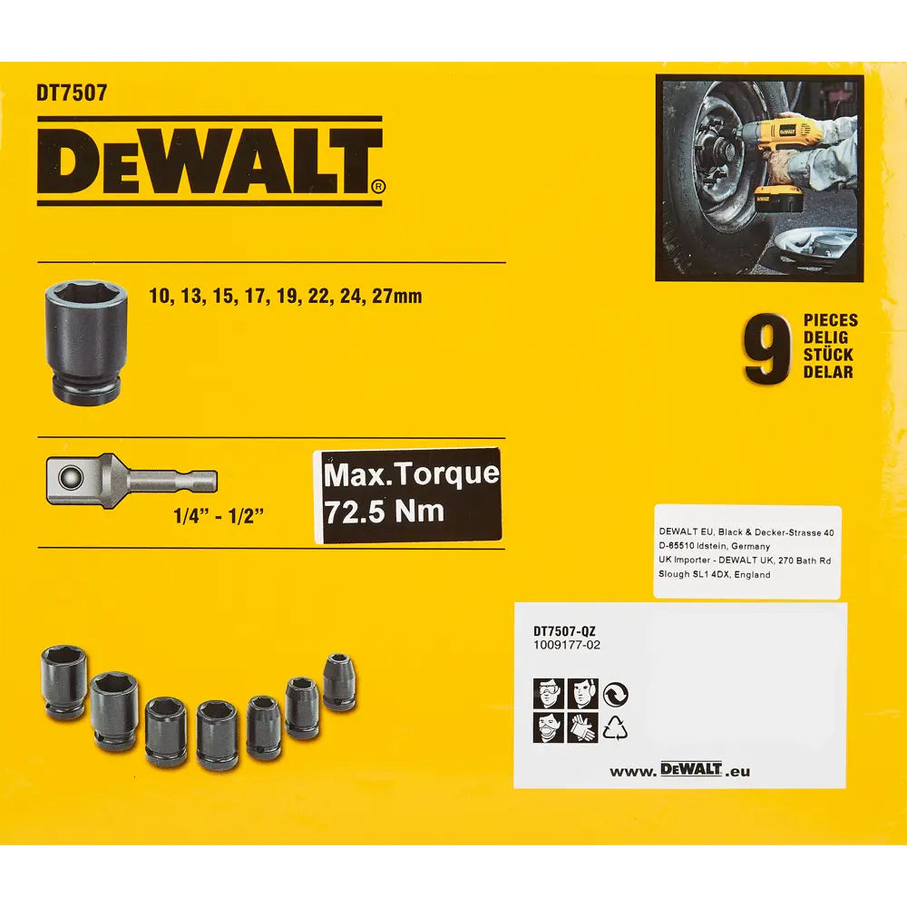 Набор торцевых головок ударных Dewalt DEWDT7507QZ 1/2 дюйма, 9 шт. 81275274 STLM-2114160  - Вид №5