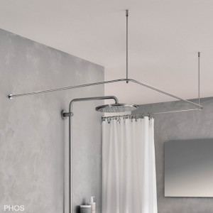 DSU1150-1150K45 U-образный карниз для душевой занавески, 115 x 115 x 115 см для приклеивания к стене PHOS