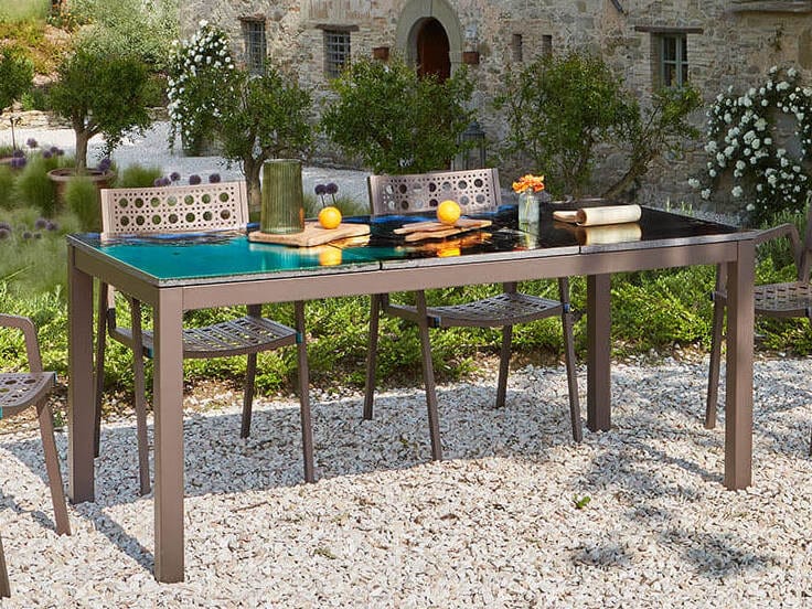 Прямоугольный стол из фаянса и нержавеющей стали DOMIZIANI современный ARCH-00138472