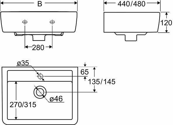 850321 Подвесная раковина настенная прямоугольная IFO  белая  - Вид №3