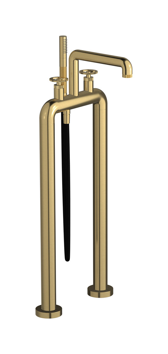 Напольный смеситель для ванны с 2 колоннами и душевым гарнитуром. WE ARE IB b1700os Brushed Gold Bold