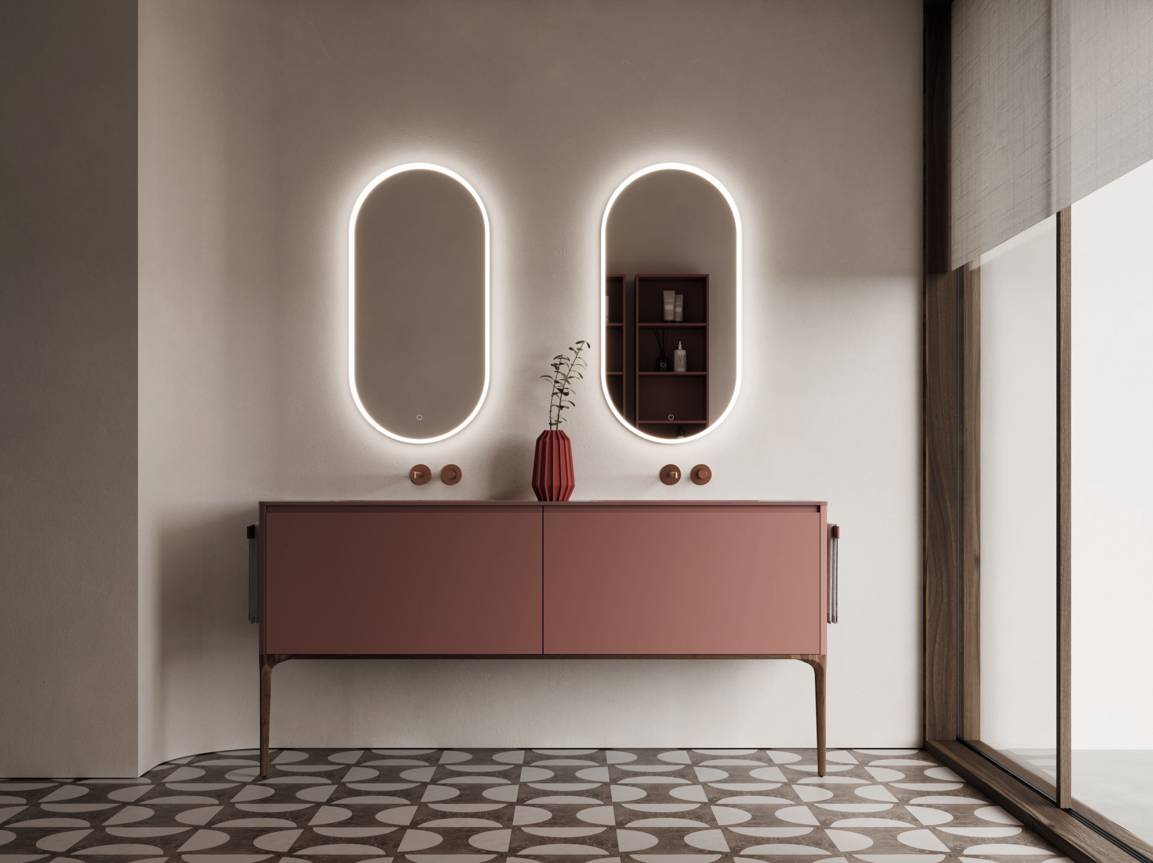 Двойной напольный умывальник с зеркалом Ideagroup Seventy Form ARCH-00140792