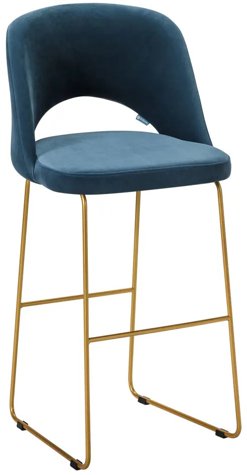 91544696 Барный стул R-home Lars 52.5x76.5x57.5 см велюр цвет темно-синий/золотой STLM-0875578