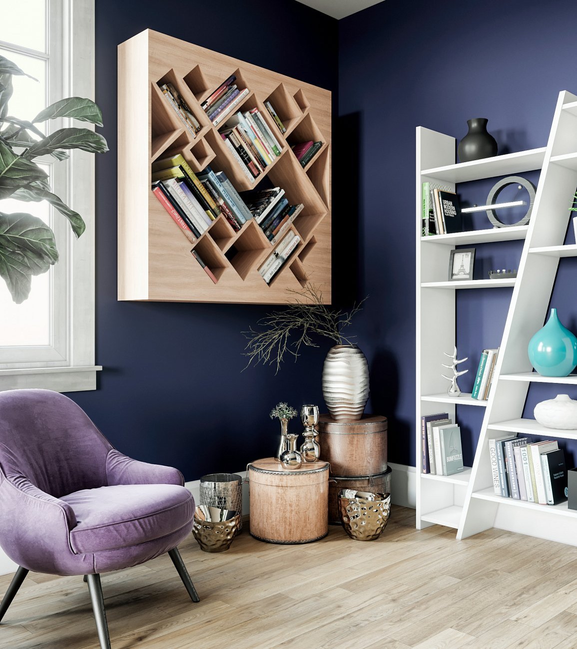 Стеллаж деревянный для книг орех "Геометрия" от Odingeniy ODINGENIY ГЕОМЕТРИЯ 178300 Коричневый  - Вид №1