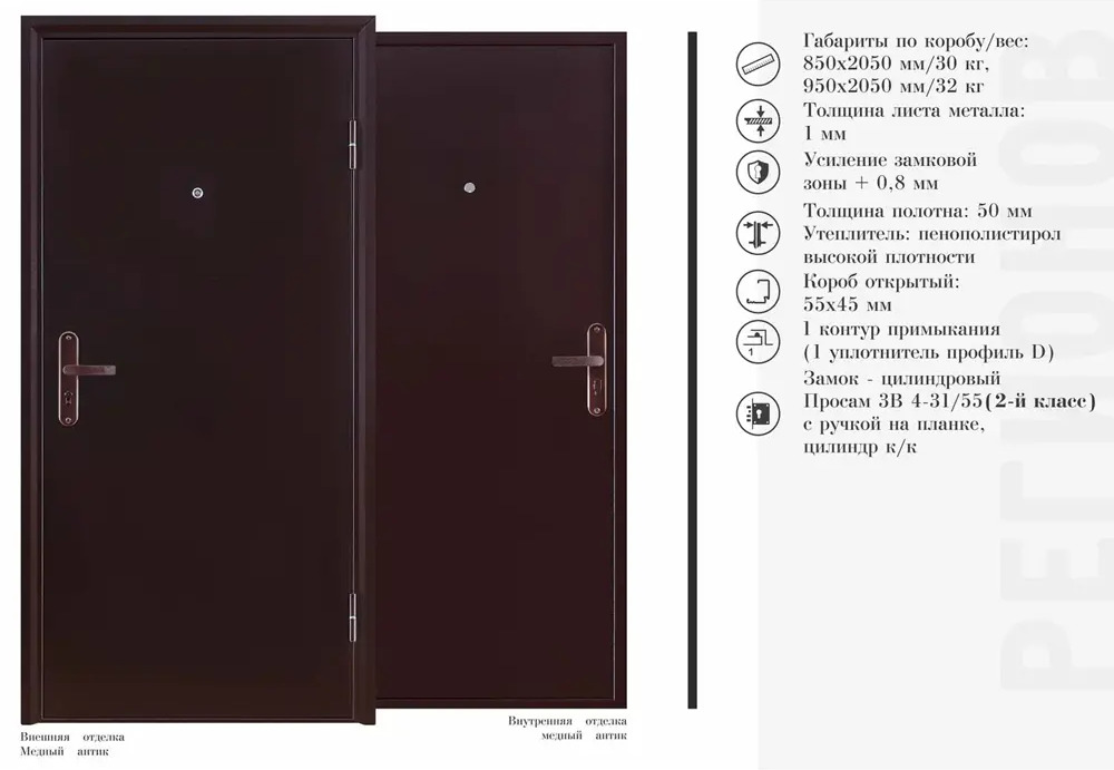 91154204 Входная дверь Valberg ЛМД 1 профи правый 205x95см цвет антик медь/антик медь STLM-0502444