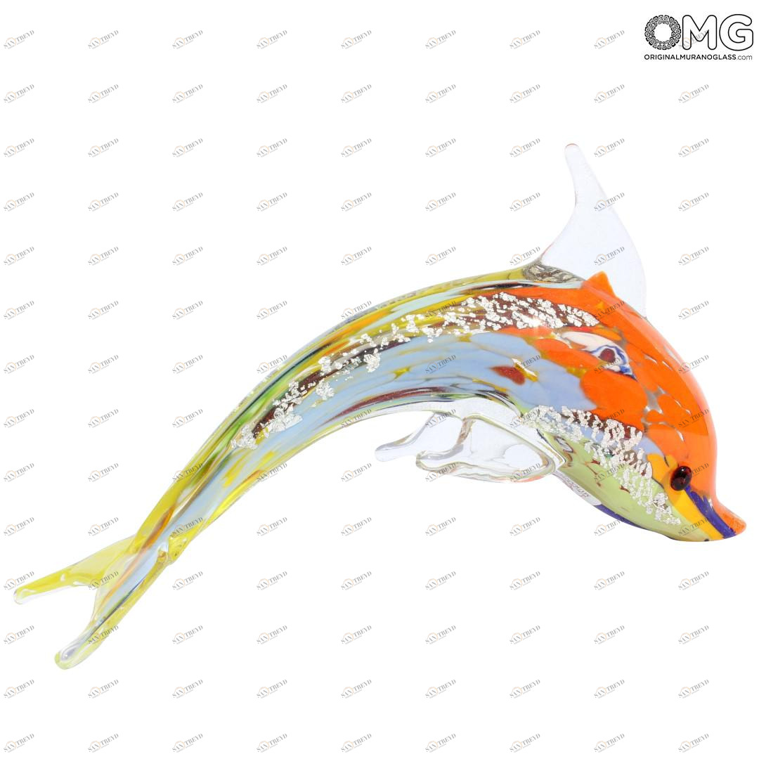 2296 ORIGINALMURANOGLASS Скульптура из муранского стекла Разноцветный дельфин 20 см 