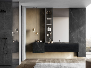 Шкаф для умывальника из керамогранита с зеркалом и колоннами