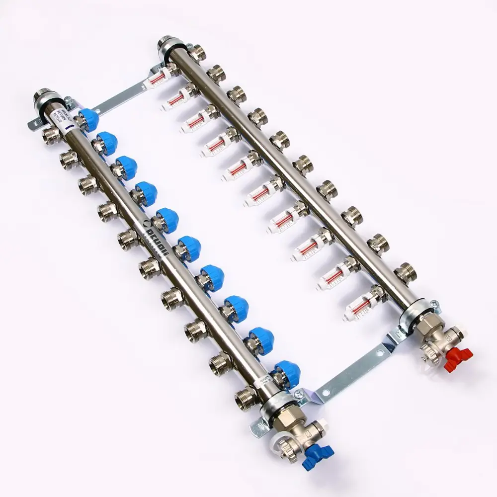 Коллекторная группа с расходомерами Rehau HKV-D 1"x3/4" 10 выходов нержавеющая сталь STLM-2166837