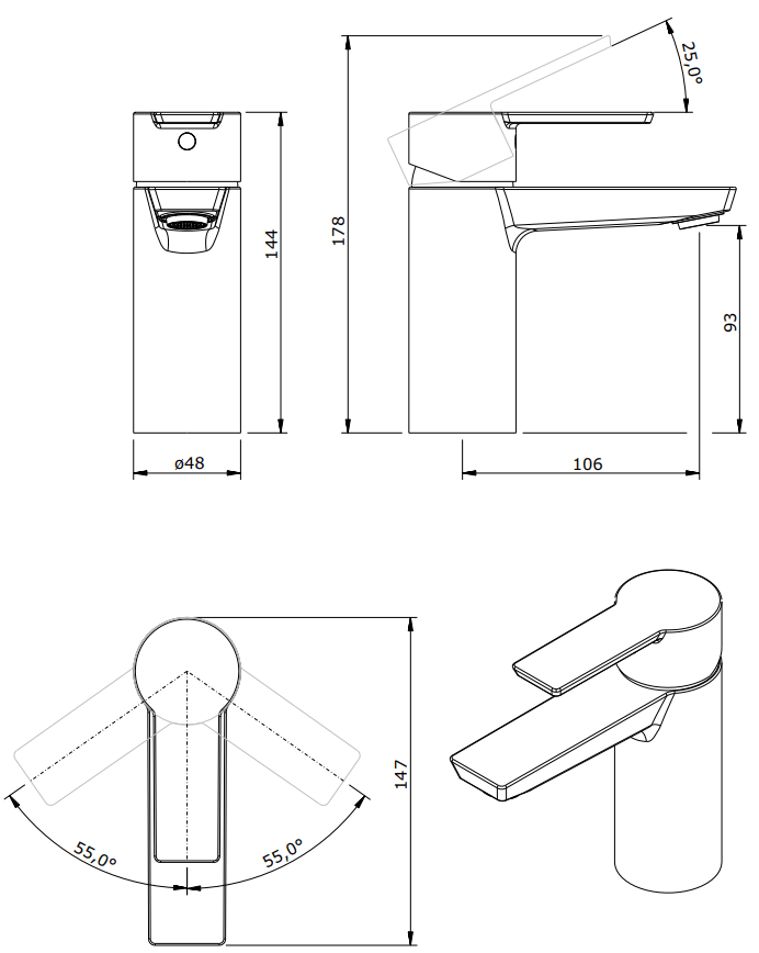 Смеситель для раковины Sanindusa Master 40 525030111 - Вид №1