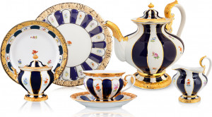 10676111 Meissen Сервиз чайный Meissen Форма - Икс на 4 персоны 16 предметов, (россыпь цветов, кобальт) Фарфор
