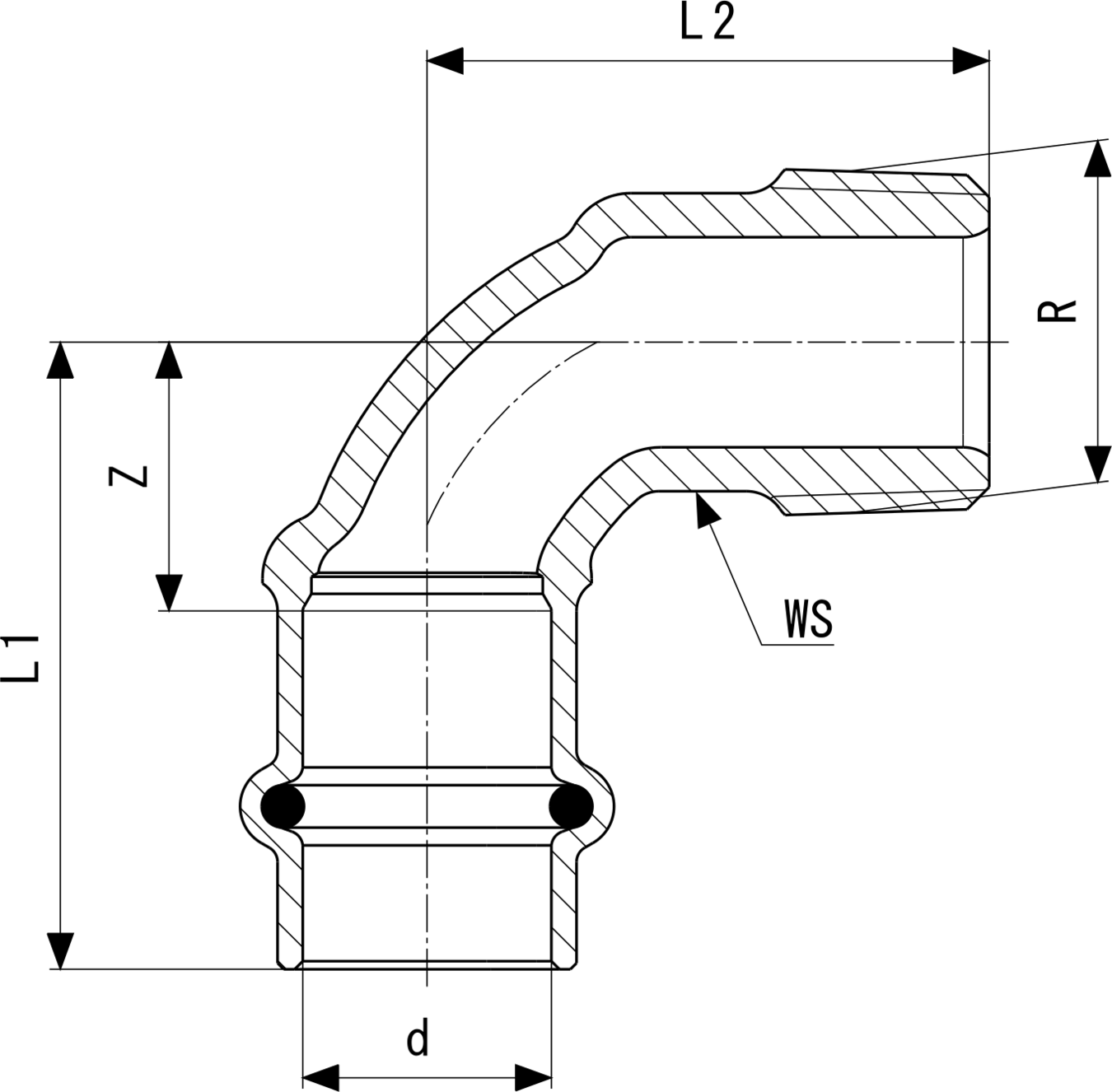 197 988 Модель 2214 Трубопроводные системы  Sanpress  Переходники/​переходные угольники Santreyd  - Вид №3