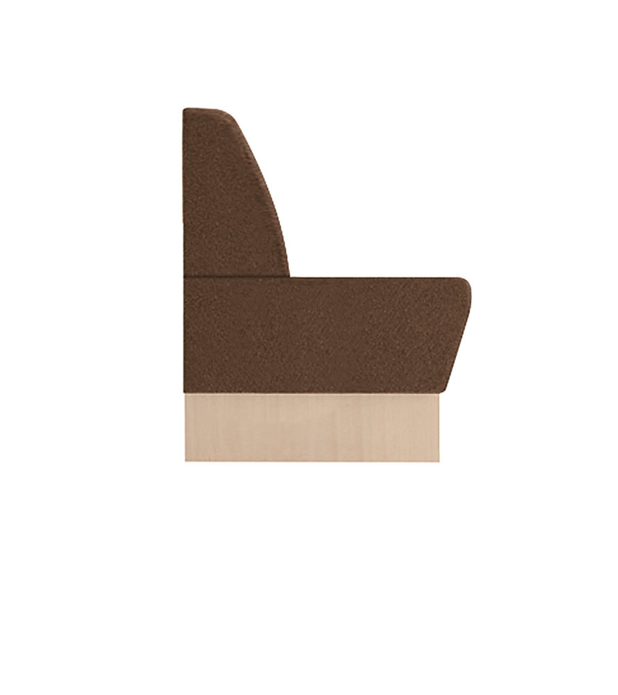 Space 243 System aus mehreren Sitzmöbeln. Gepolsterte Sitzfläche und Rückenlehne. Seitenteil, Sockel und Hinten aus Laminat. (Seitenteil 2 см Дике). Eckiges Modul. Rückenlehne H 87 см. Et al. Space